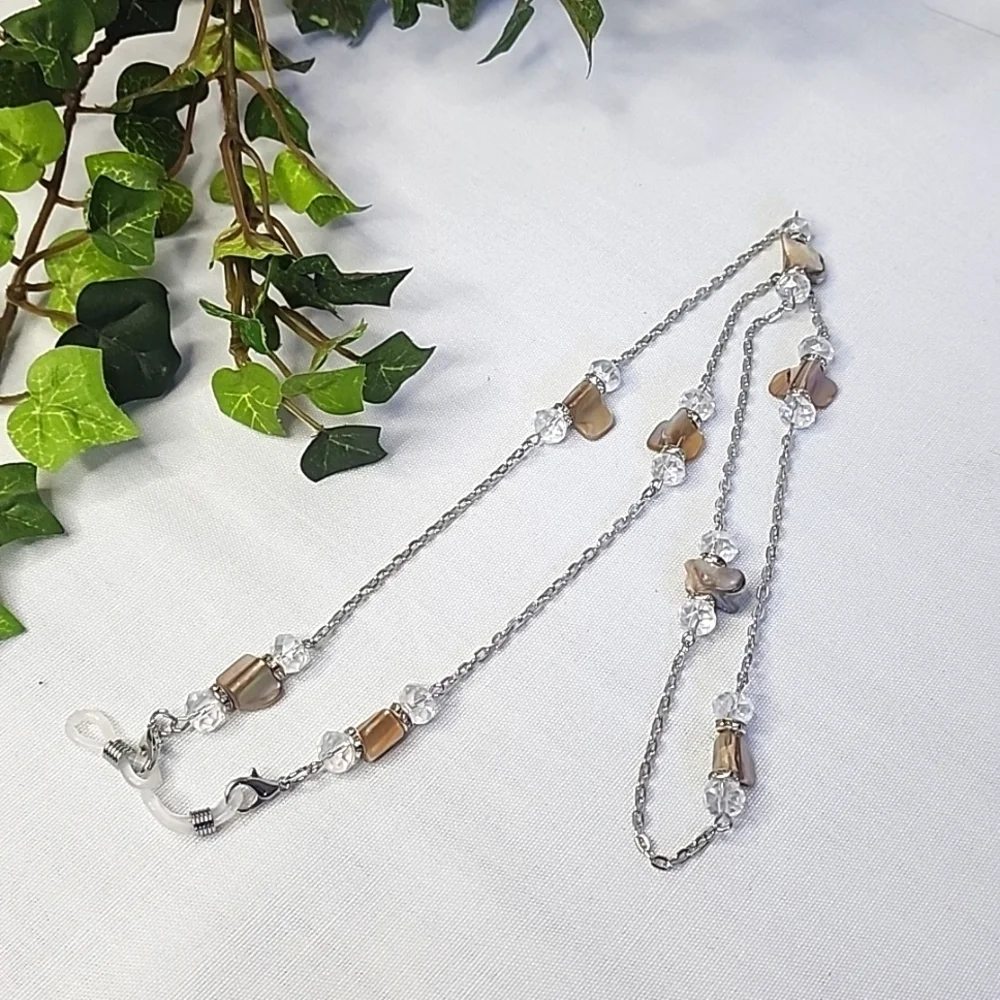 Silver with Natural Stone Multi Use Chain Mask Eyeglass or ID Holder New